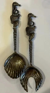 Godinger versilbert Vintage Seepferdchen Muscheln Salat Servierer Set 11"" gestempelt - Bild 1 von 7