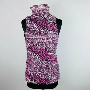 NY Collection Womens Small S Sleeveless Pink Black White Animal Zebra Print Top - Picture 1 of 7