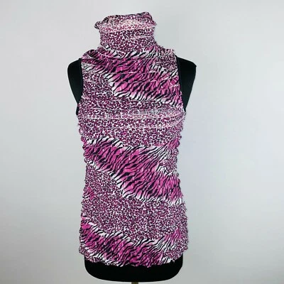 NY Collection Top Womens Sleeveless Turtle Cowl Neck Unique Animal Zebra Print S - Imagem 1 de 4