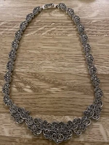 Sterling Marcarcite necklace 16” Stunning Beautiful ☀️Look☀️ 63.69 Gram #015F - Picture 1 of 9
