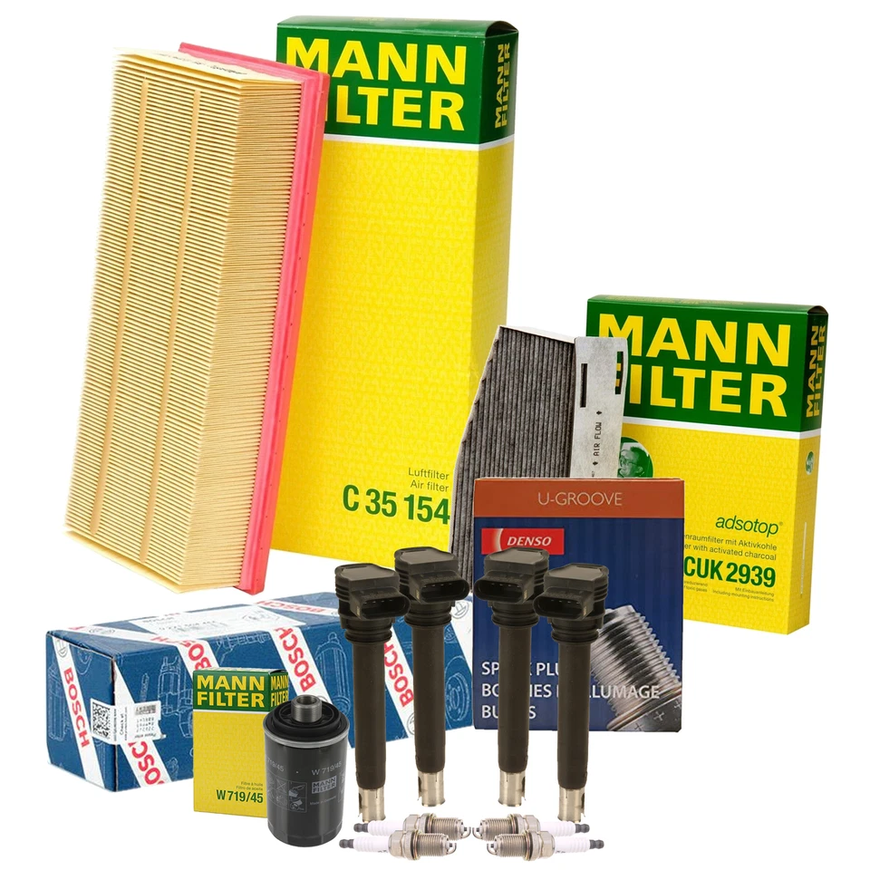 Mann Filter Bosch 4 Coil Denso 4 UGroove Spark Plug Tune Up Kit For VW FWD Turbo - Image 1 of 1