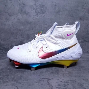 NIKE Alpha Huarache NXT Baseball Metal Cleats "Rainbow" Mens 7 White Red Blue - Picture 1 of 5