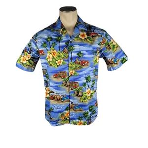 VTG NOS - Aloha Republic Floral Old Car Surf Hawaiian Palm Tree Shirt Sz Medium - Picture 1 of 4