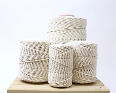 Corda macramè 3mm 3 strati ritorta 100% cotone naturale corda artigianato fai da te - Immagine 1 di 4