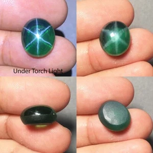 Oval 14x12 MM Emerald Green Star Sapphire 6 Rays Lab Corundum Cabochon - Picture 1 of 8