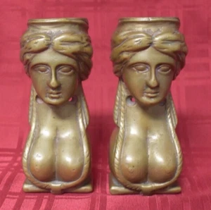 Bronze Caryatid Decorations Salvaged 4 1/4" Nineteenth Century  PAIR - Picture 1 of 6