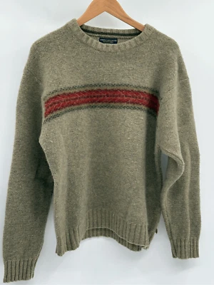 American Eagle Vintage Wool Sweater Men Size XL Tan Stripe Lambswool Pullover - Image 1 of 4