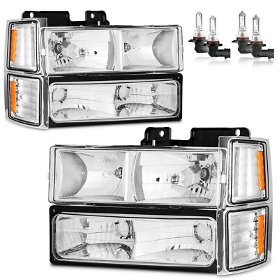 Pair Headlights For 1994-1998 Chevy Silverado C/K 1500 2500 3500 Chrome w/ Bulbs Foto 1 de 4