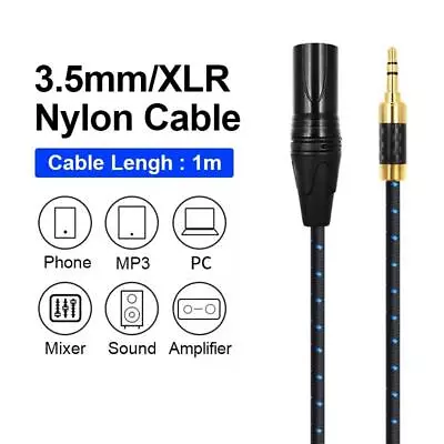 Hifi 3.5mm to XLR 3-Pin Blue Nylon Cable For Mixer Amp Sound Phone MP3 PC Laptop - Image 1 of 4