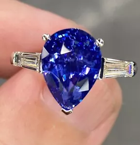 Gorgeous GIA Certified 6 Ctw Blue Sapphire & G VVS Diamond 18K White Gold Ring - Picture 1 of 17