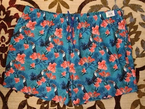 NWT Caribbean Swimwear Trunks Blue Green Tropical Print 3XB $75 - Picture 1 of 4