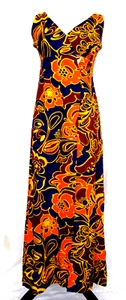 Vntg Pacific Isle Creations Hawaii Sleeveless Empire Maxi Dress Buttons Size 8 - Picture 1 of 17