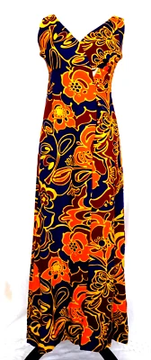 Maxi Vestido De Colección Pacific Isle Creations Hawaii Sin Mangas Imperio Botones Talla 8 Foto 1 de 4