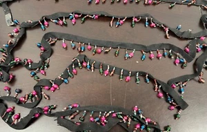 Glass Bead Lamp Shade Fringe Trim Pink Green Clear Black Cotton 112” Long - Picture 1 of 14