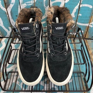 VTG Vans Winter Mid top Faux fur Lined Black Suede Skateboard Shoes Womans 7 - Picture 1 of 12