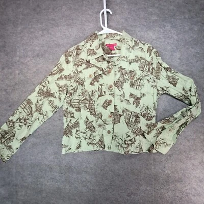 Camisa Sunny Leigh Mujer Grande Verde Marrón Manga Larga Lino Foto 1 de 4