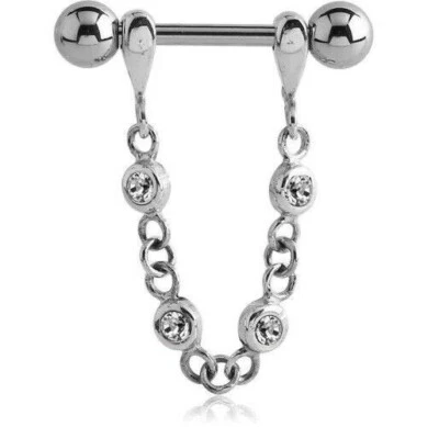 Barra perforadora corporal de pezón de diamante redonda creada en laboratorio de 1 quilate chapada en oro blanco de 14 K Foto 1 de 3