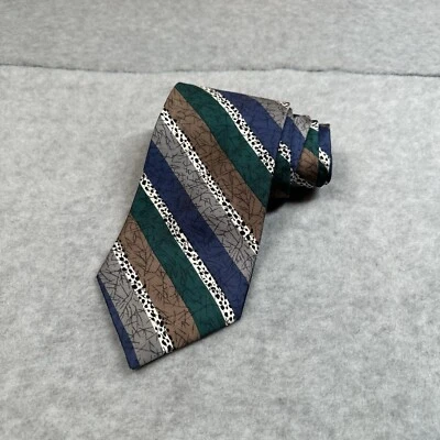 Botany 500 SILK Tie Striped Green Beige Gray Made In USA Classic Width - Image 1 of 4