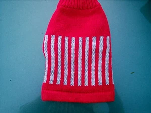 NEW HANDMADE PERU WOOLEN DOG SWEATER TOY SIZE MINI RED WITH GRAY STRIPES NICE - Picture 1 of 4