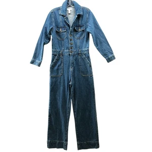 Forever 21 Denim Jumpsuit Coverall Womens S Long Sleeve Wide Leg Blue Utility - Picture 1 of 11