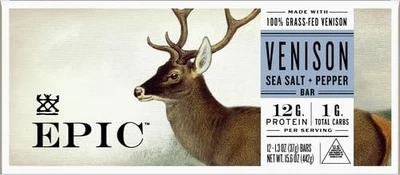 Barras EPIC Venison barra de sal marina y pimienta apta para ceto, sin gluten - 1,3 OZ Foto 1 de 4