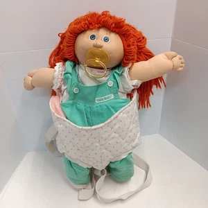 VTG COLECO CABBAGE PATCH Red Hair Blue Eyes Pacifier Green Overalls Doll Carrier - Picture 1 of 15