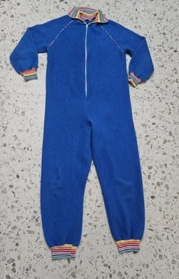 Pijama de una pieza de felpa azul polar arco iris cuello y puños adolescentes M/S de colección Foto 1 de 4