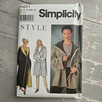 Simplicity 9401 Women's Coat Jacket Hood Sewing Pattern XS S M L XL Uncut - Image 1 of 3