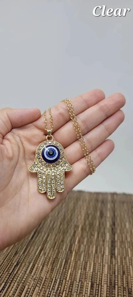 Gold Hamsa Hand Halskette 🧿 Fatimas Hand Anhänger Böser Blick Schutz Schmuck - Bild 1 von 4