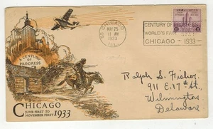 1933 CHICAGO WORLD'S FAIR FORT DEARBORN FDC 729-5 SHOWS PONY EXPRESS RIDER - Picture 1 of 1