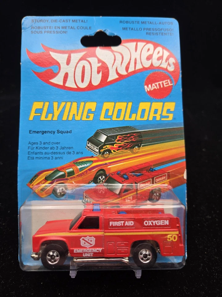 Hot Wheels Flying Colors Emergency Squad Red #7650 sealed MOC Cracked Bubble Vtg - Image 1 of 4