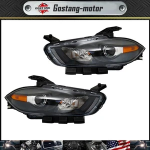 Headlights Black Clear Lens For Dodge Dart 2013-2016 Headlamp Left+Right Halogen - Picture 1 of 14