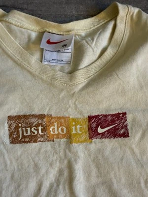 VTG Nike "Just Do It" Spell Out Swoosh Women's Gray Tag V-Neck Made In USA Sz M — 第 1/4 张图片