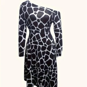 Ladies' Fashionable And Elegant Printed Off Shoulder Zebra Print A-line Dress - Picture 1 of 3