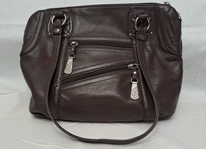 Stone Mountain Medium Brown Leather Handbag Purse Zipper Storage Front Handles - Picture 1 of 12