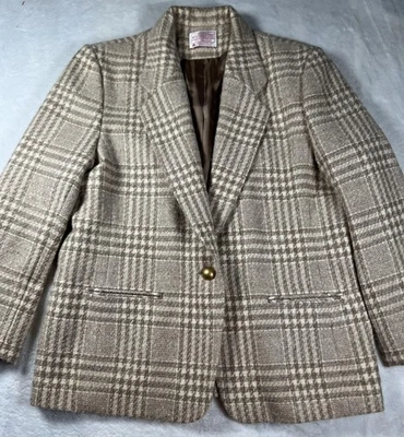 Blazer Pendleton Vintage Mujer 16 Pequeño Marrón Lana a Cuadros Hecho en EE. UU. Forrado Años 90 Foto 1 de 4