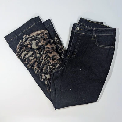 Ashley Stewarts Mujer Vaqueros Talla 12 Vintage Estampado Leopardo Embellecido Estrás Foto 1 de 4