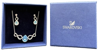 Swarovski кристалл ожерелье и серьги комплект 3 бирюза серебро Infinity дизайн - Изображение 1 из 4