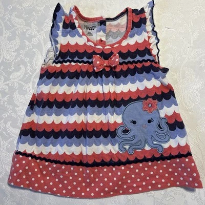 Vestido Nannette Niños Niñas Talla 5 Pulpo Lazo Azul Y Rosa 100% Algodón Foto 1 de 4