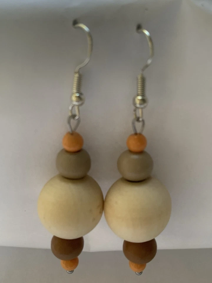 WHITE, CLEAR, CREAM HANDMADE EARRINGS WITH BRASS, STAINLESS STEEL & COPPER - Image 1 of 1