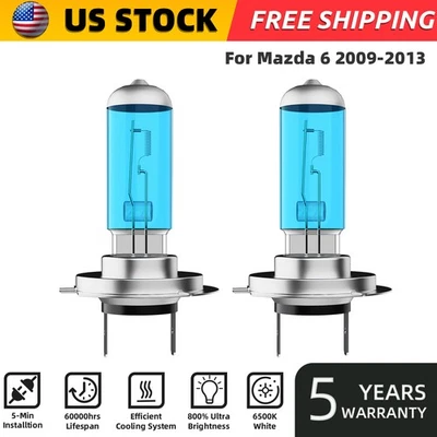 For Mazda 6 2009-2013 H7 Halogen Headlight Bulbs Kit High/Low Beam 6000K - Image 1 of 4