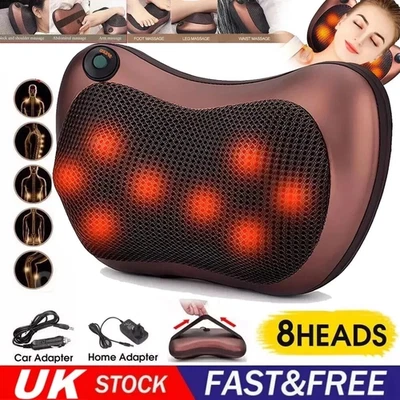 Neck and Back Massager Pillow with 3D Kneading - Electric Shiatsu Cushion NEW UK