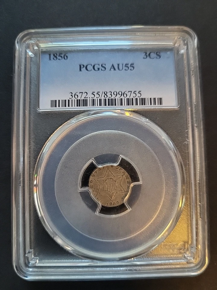 1856 3 cent silver, PCGS AU55 - Image 1 of 4