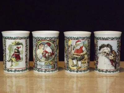 4 Dunoon Joyeux Noël Grès Mugs Victorien Imprimés Toutes Différent - Photo 1/4