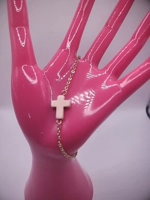 Pulsera Vintage Tobillera Cadena Tono Dorado Cruz Rosa Dije Joyería Disfraz Foto 1 de 4
