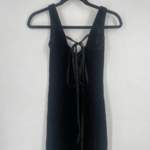 Vintage 90s Gunne Sax Black Velvet Maxi Dress Lace Up Whimsigoth Formal - Picture 1 of 8