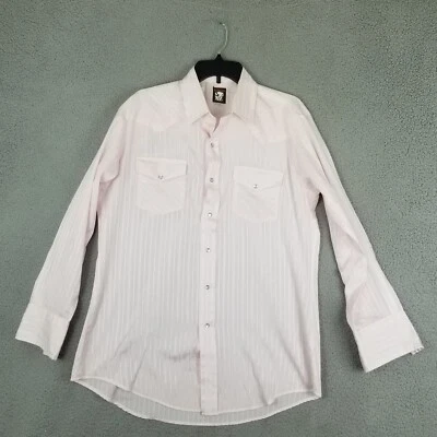 Vintage 1960s Karman Pink Rockabilly Western Shirt Large Shiny Aztec Stripes - Image 1 of 4