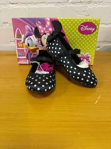 Girls Black and White Polka Dot Minnie Mouse Flats ~ Size 6.5 - Picture 1 of 3