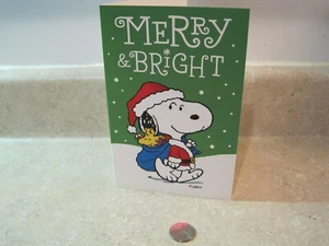 1 SANTA SNOOPY PEANUTS CHRISTMAS CARD WOODSTOCK MERRY & BRIGHT HIGH QUALITY  - Picture 1 of 4