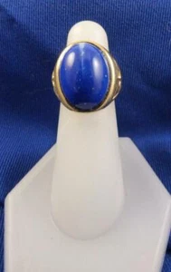 Goldtone Signet Style Oval Faux Lapis Cabochon Ladies Ring Size 7 - Picture 1 of 3